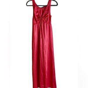 70s Vintage Nylon and Lace vneck Maxi Sleep dress pink medium large